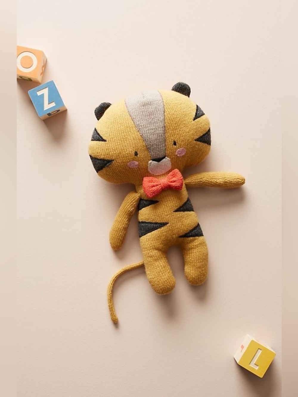 Anthropologie Lauvely Circus Tiger Plush Doll Handcrafted Knit Stuffed Animal